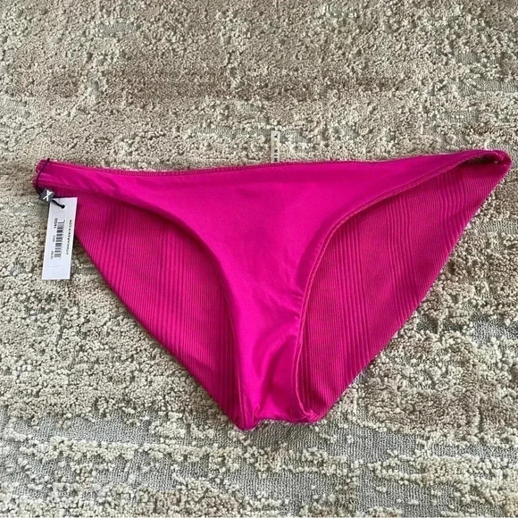 Vitamin A NWT Reversible Ribbed Textured Solid Pink Bikini Bottoms: 14 - Picture 7 of 9